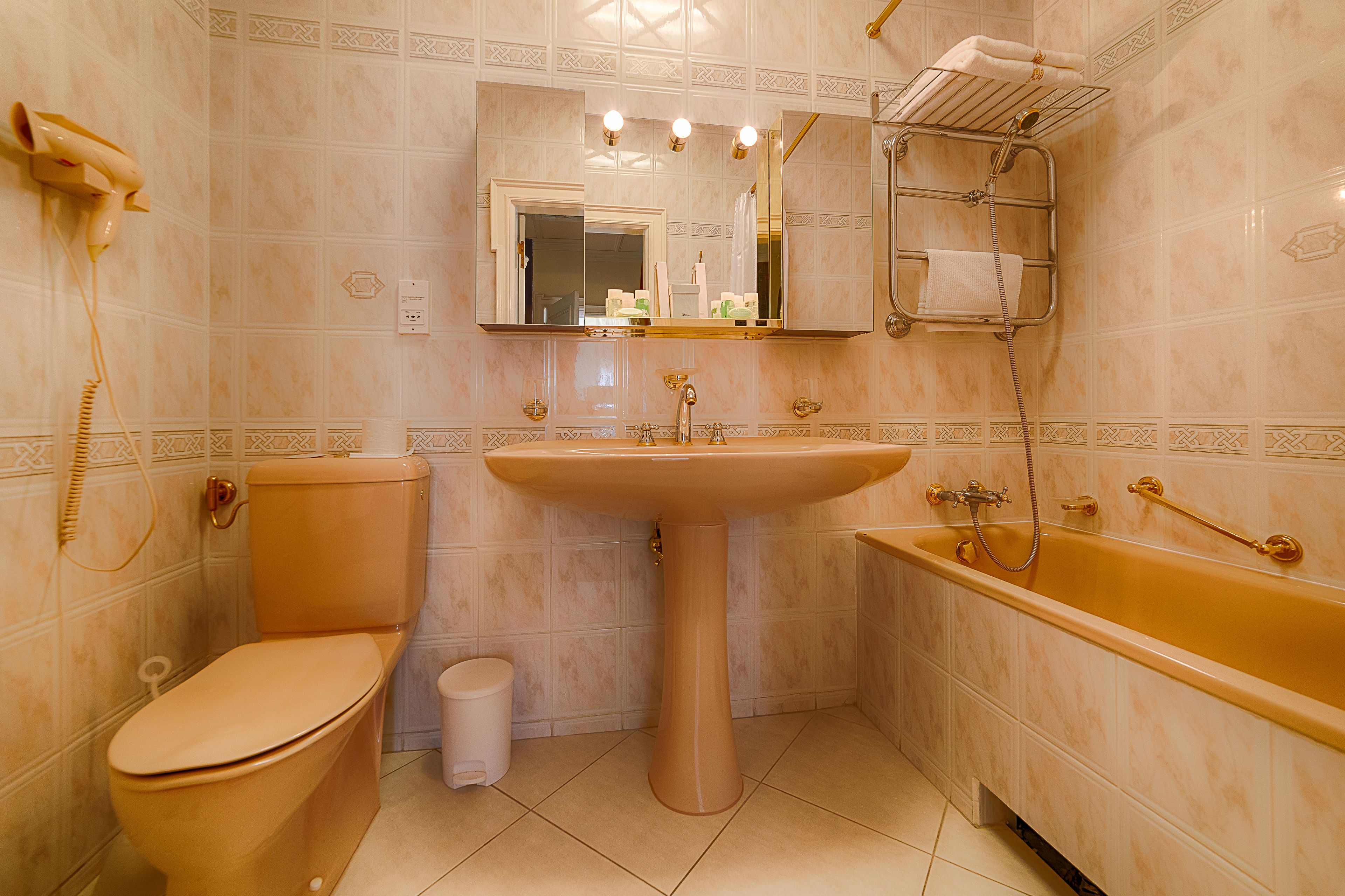 free toiletries, hair dryer, towels