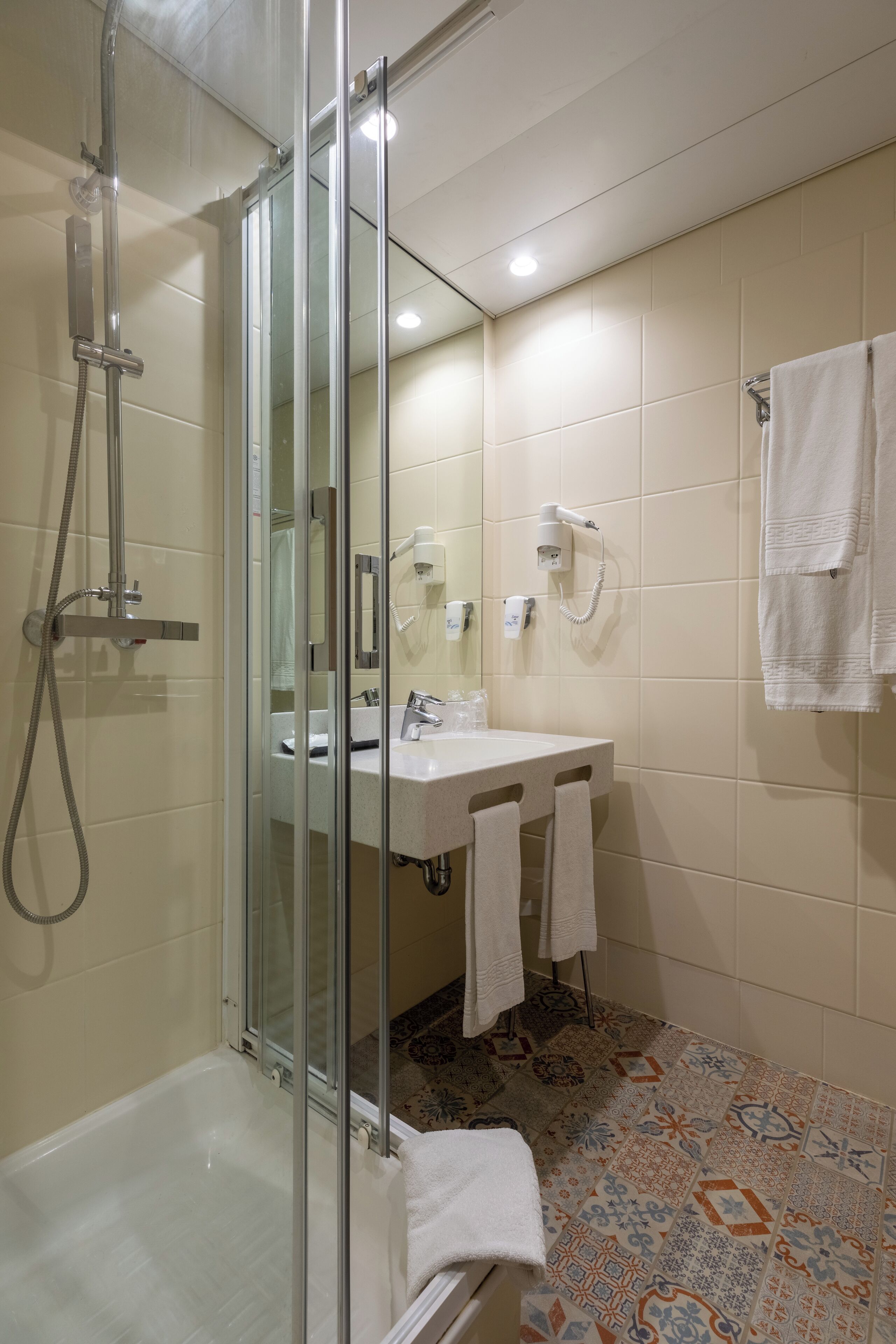 free toiletries, hair dryer, towels