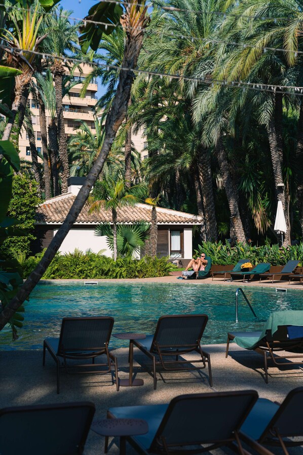 Outdoor pool, sun loungers