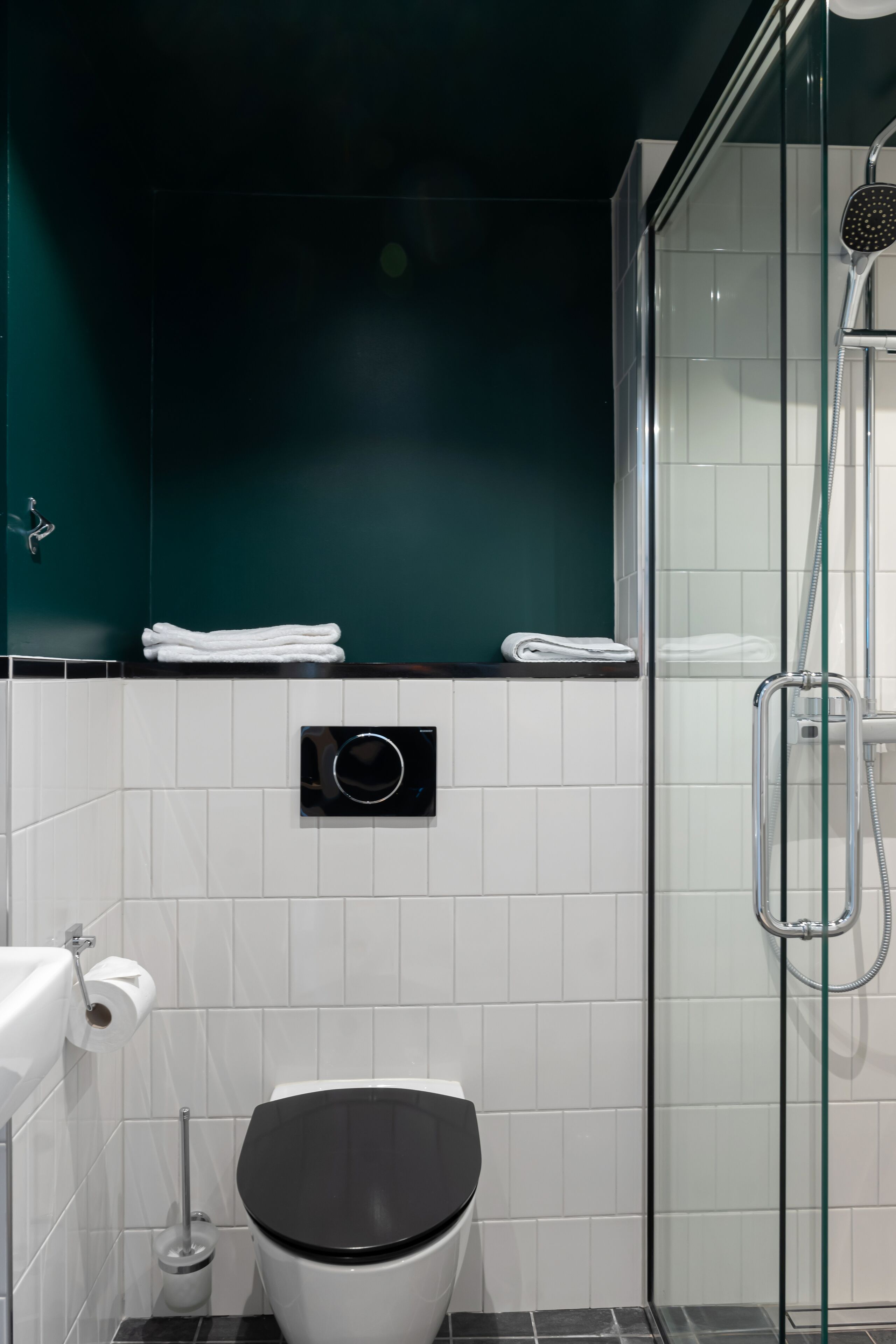 standard room | bathroom | shower, hair dryer, towels