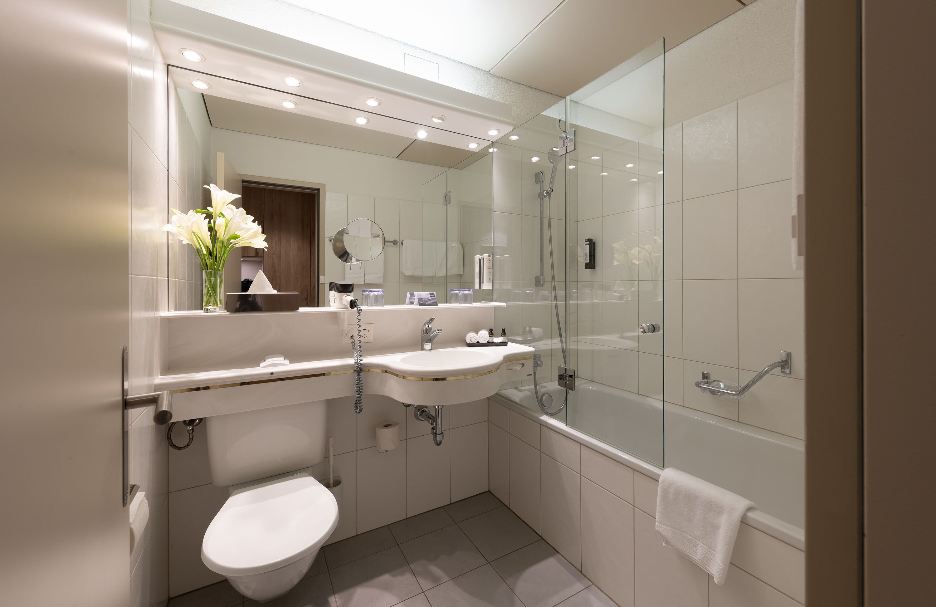 free toiletries, hair dryer, bathrobes, towels