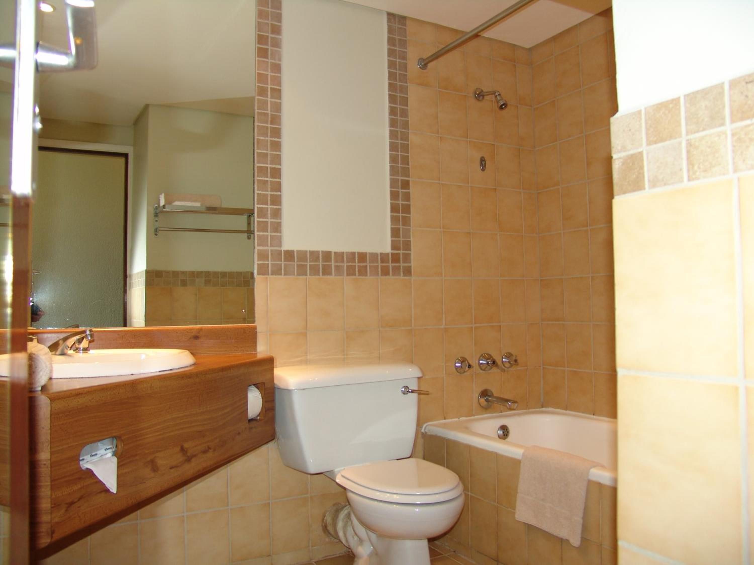 Un baño con inodoro, lavamanos y bañera.