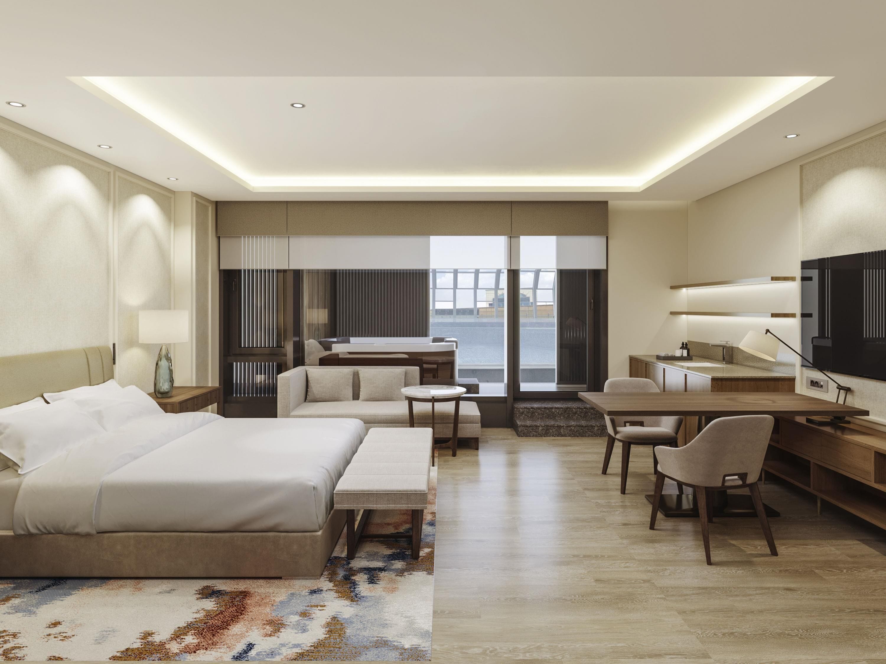 Suite, 1 cama King size (Pool Side) | Ropa de cama de alta calidad y caja de seguridad en la habitación 