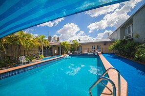 Outdoor pool, pool loungers