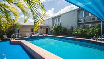 Outdoor pool, sun loungers