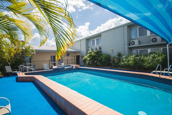 Outdoor pool, pool loungers