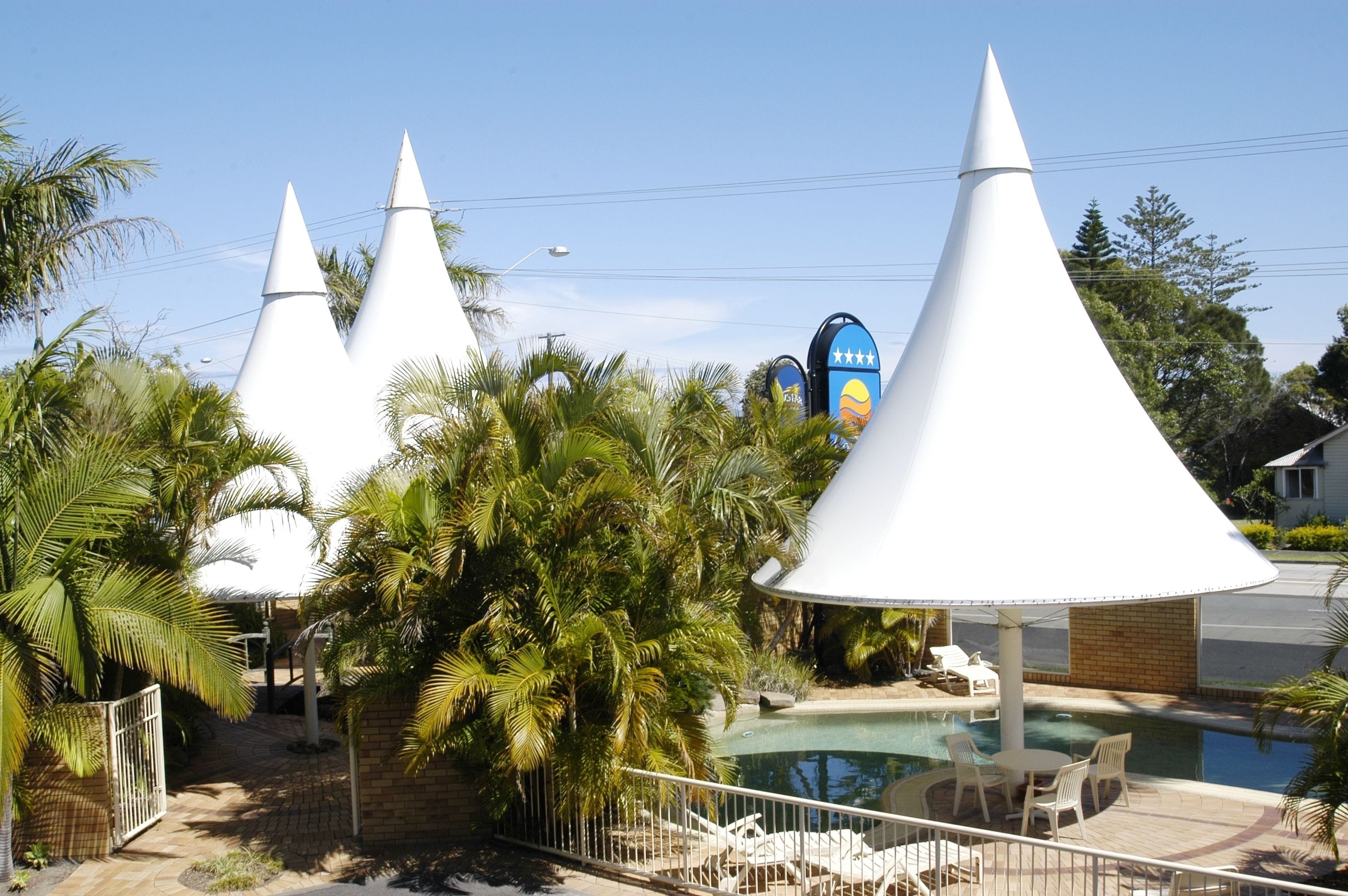 seasonal outdoor pool, pool umbrellas, pool loungers