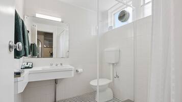 A bathroom with a white sink, mirror, and toilet.