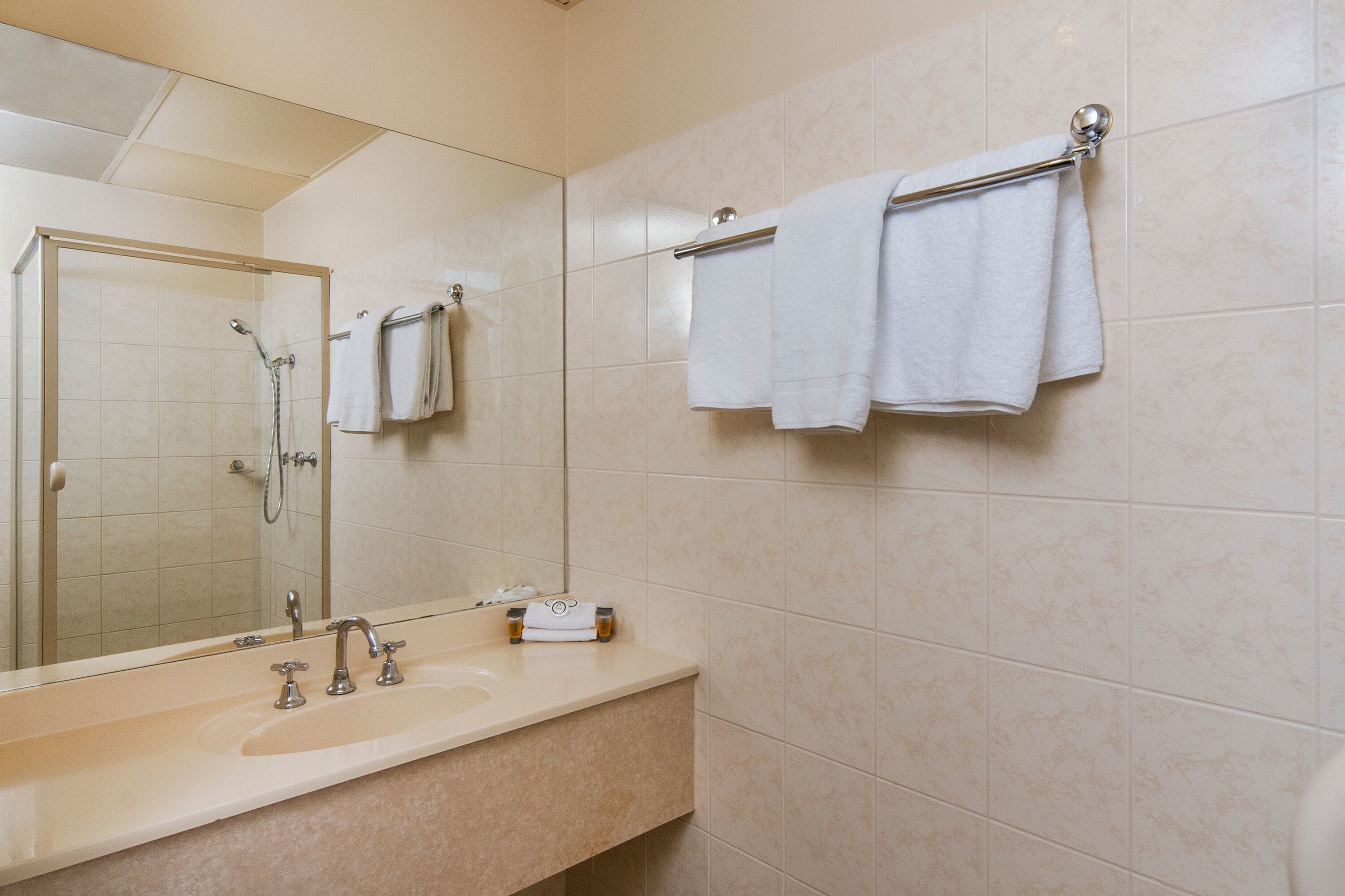 free toiletries, hair dryer, towels