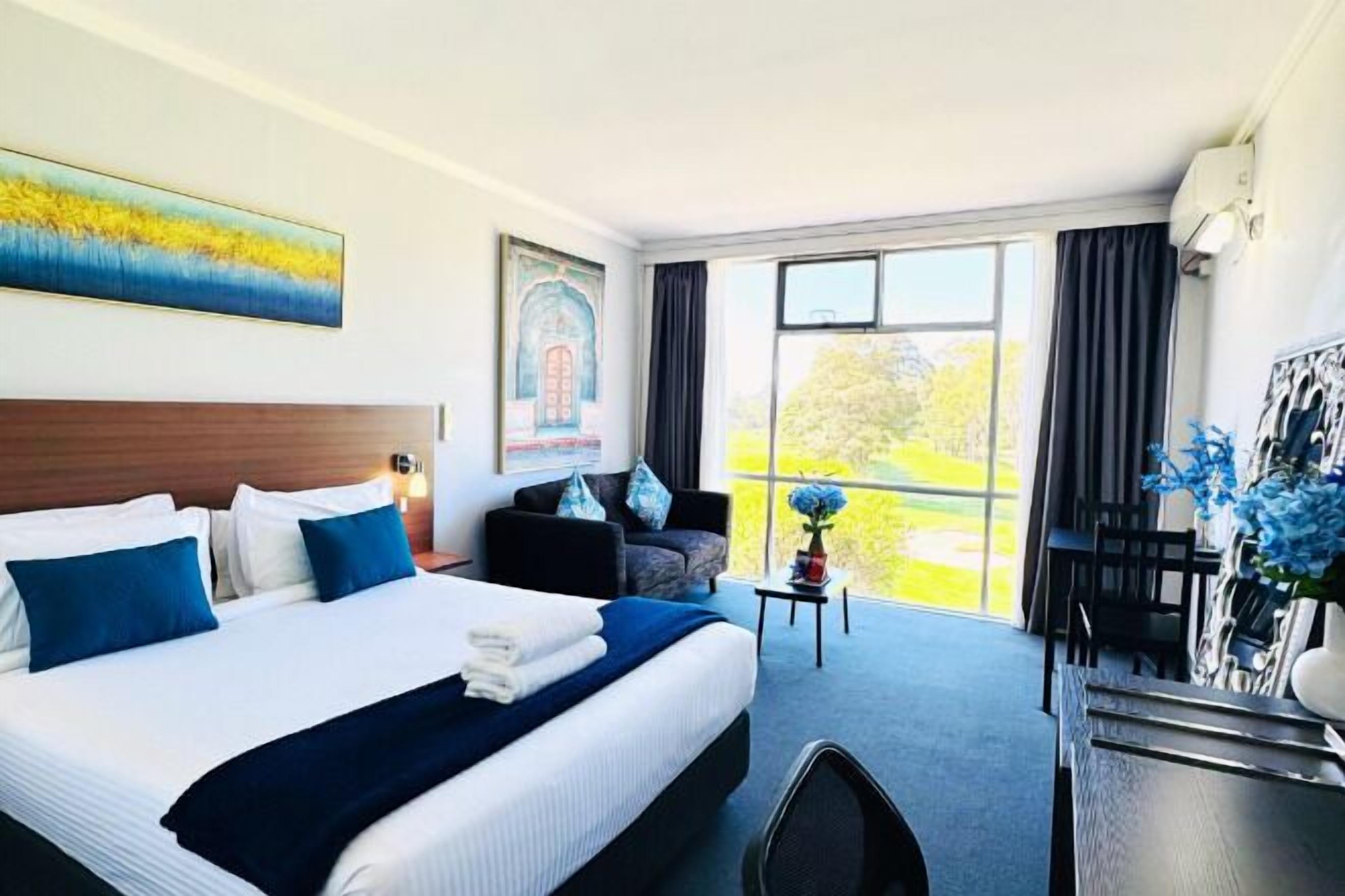 Individually furnished, desk, laptop workspace, blackout drapes