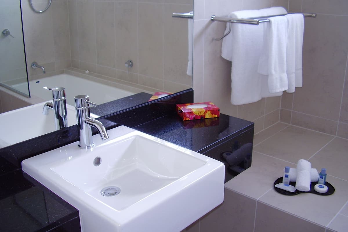 two bedroom apartment | bathroom | shower, hair dryer, towels