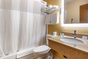 Standard Room, 2 Queen Beds, Non Smoking | Bathroom | Combined shower/tub, hair dryer, towels