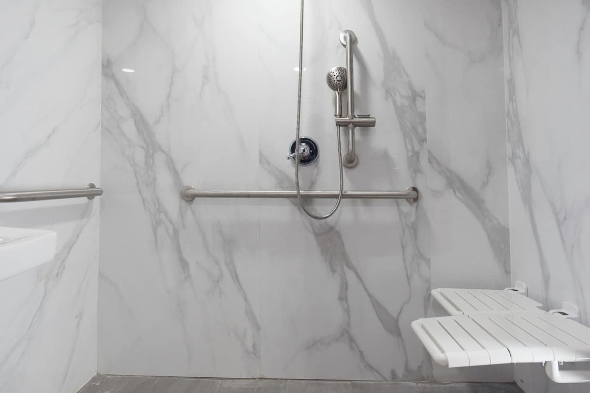 standard room, 2 queen beds, accessible bathtub | bathroom | combined shower/bathtub, hair dryer, towels