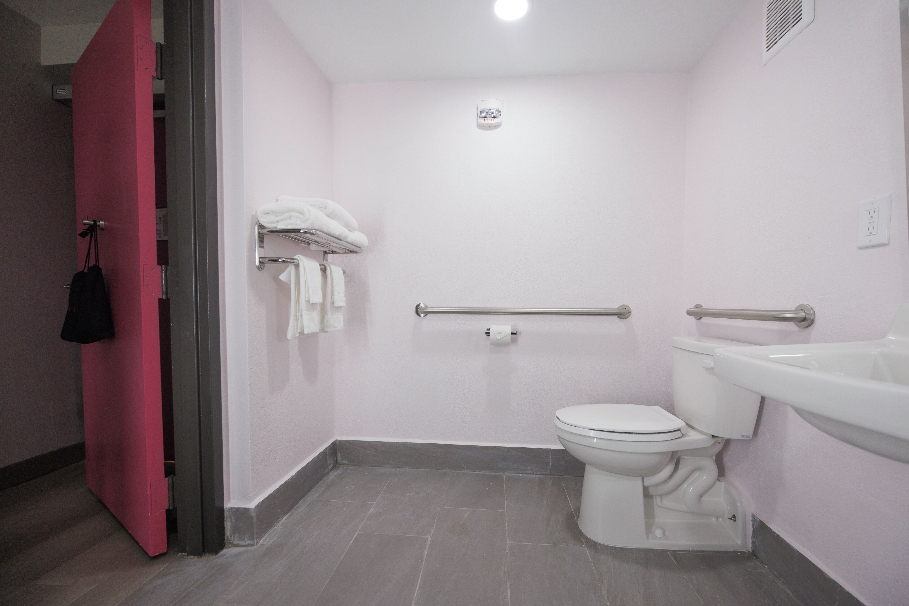 standard room, 2 queen beds, accessible bathtub | bathroom | combined shower/bathtub, hair dryer, towels