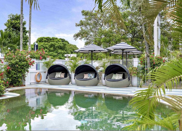 Outdoor pool, pool loungers