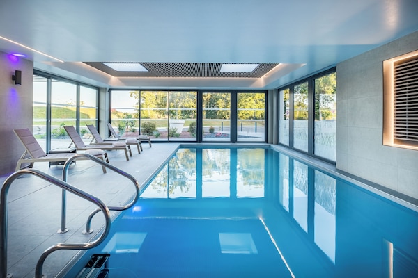 Indoor pool, open 7:30 AM to 10:00 PM, sun loungers