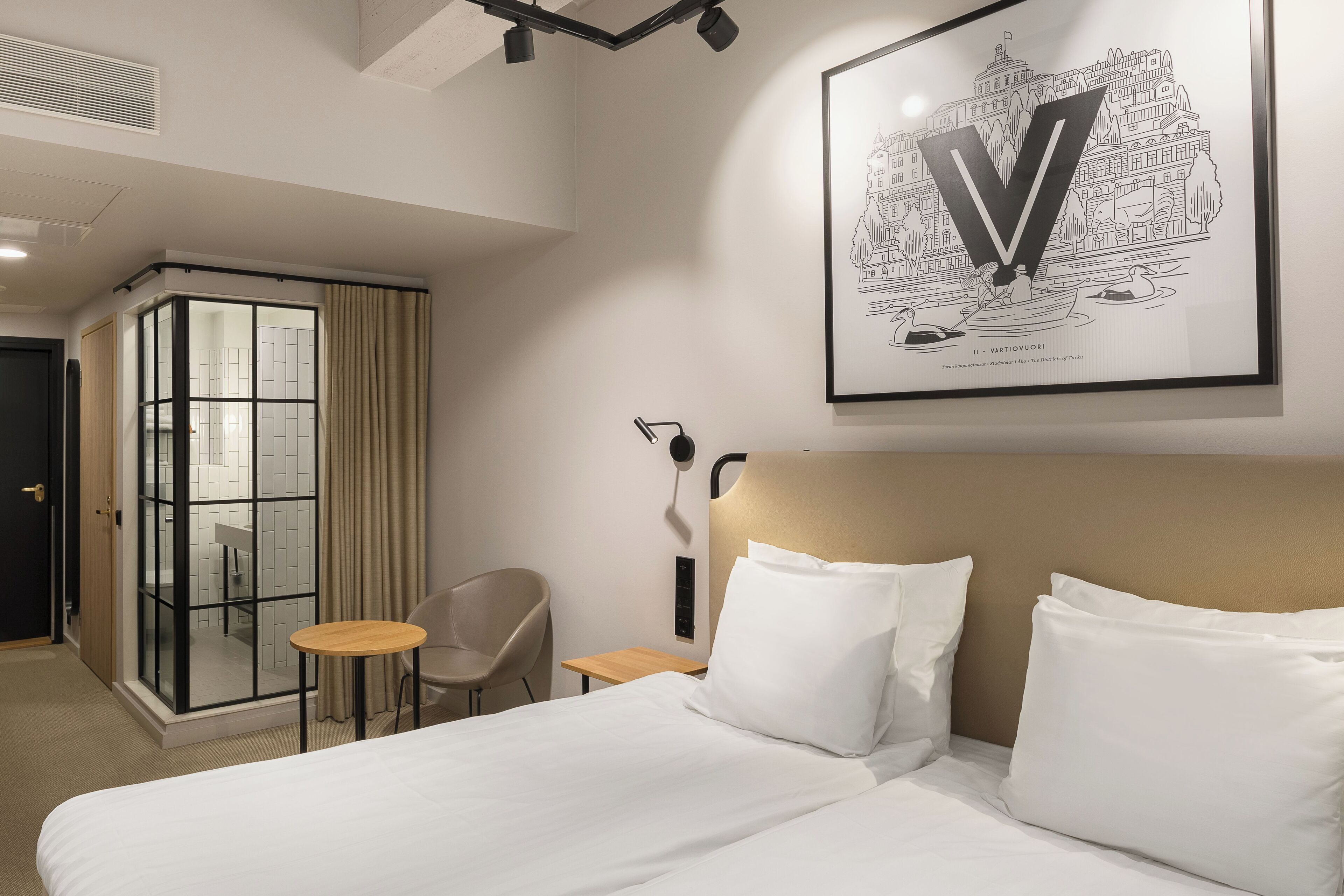 hypo-allergenic bedding, in-room safe, blackout curtains