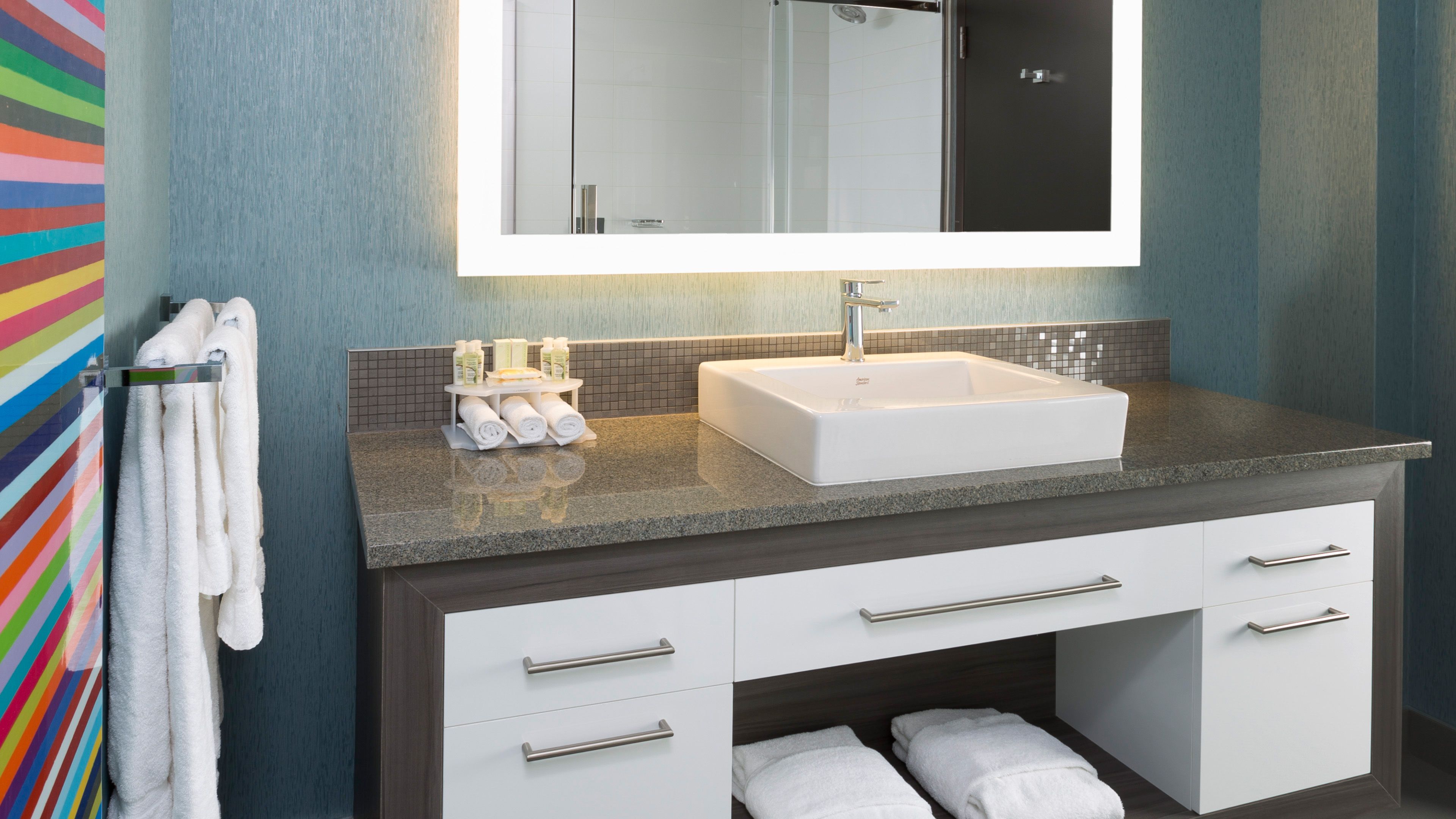 shower, eco-friendly toiletries, hair dryer, towels