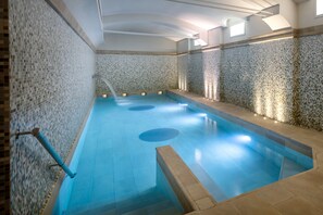 Indoor pool, open 7:00 AM to 9:00 PM, sun loungers