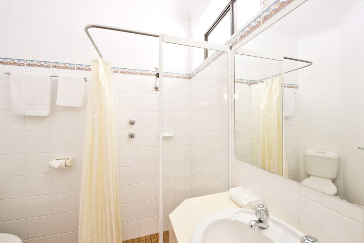 shower, free toiletries, hair dryer, towels