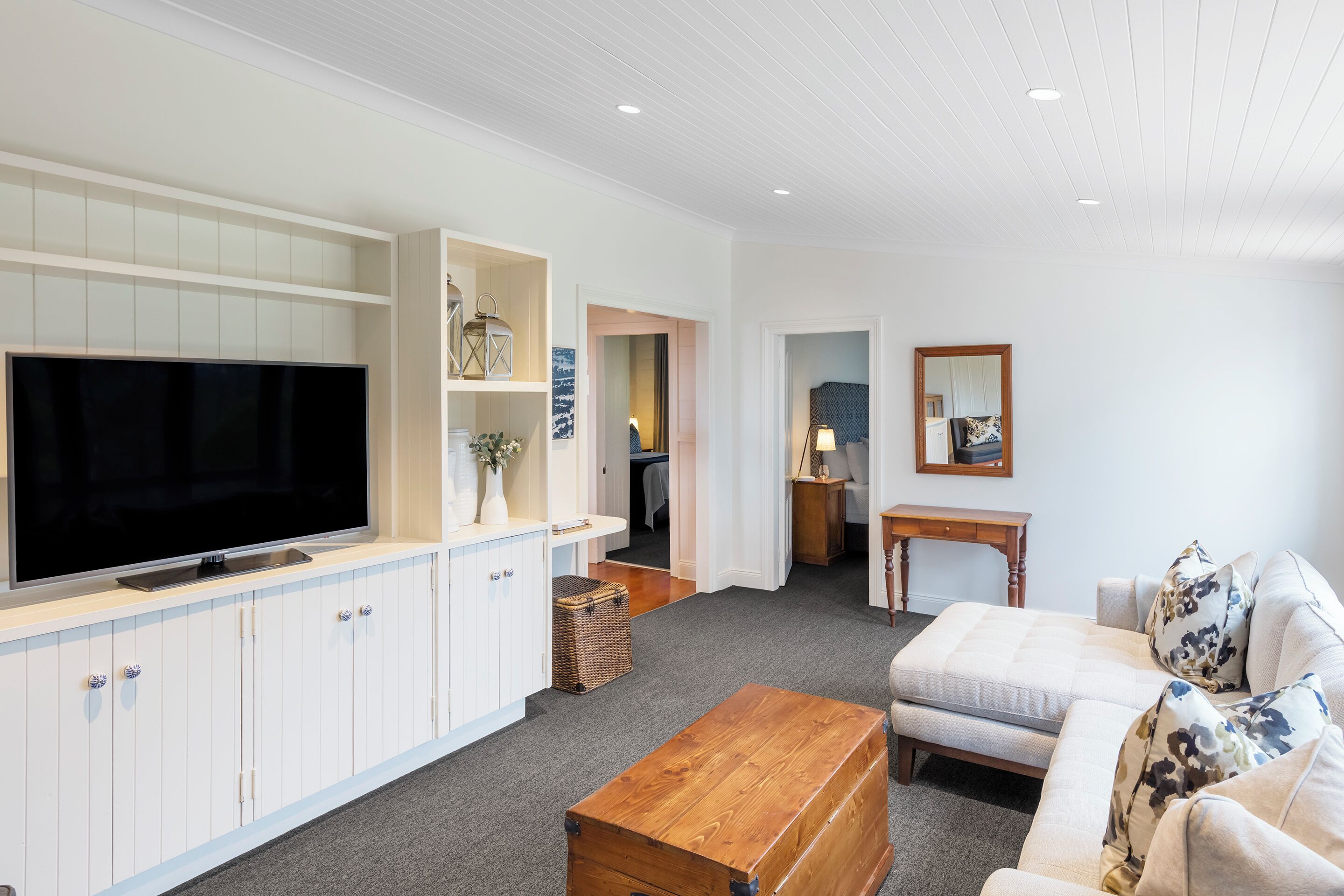 the cottage | living area | lcd tv, ipod dock