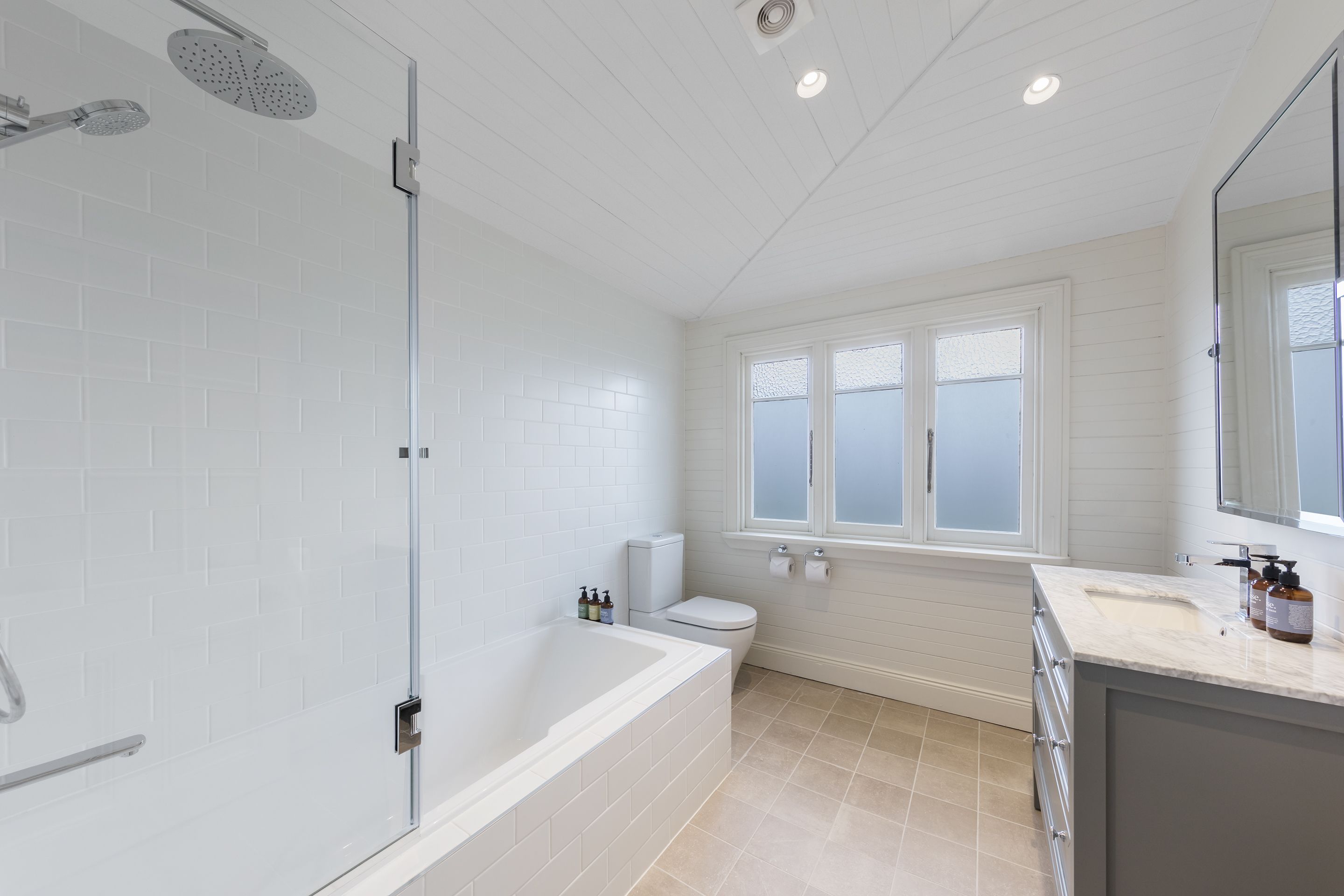 shower, rainfall showerhead, designer toiletries, hair dryer