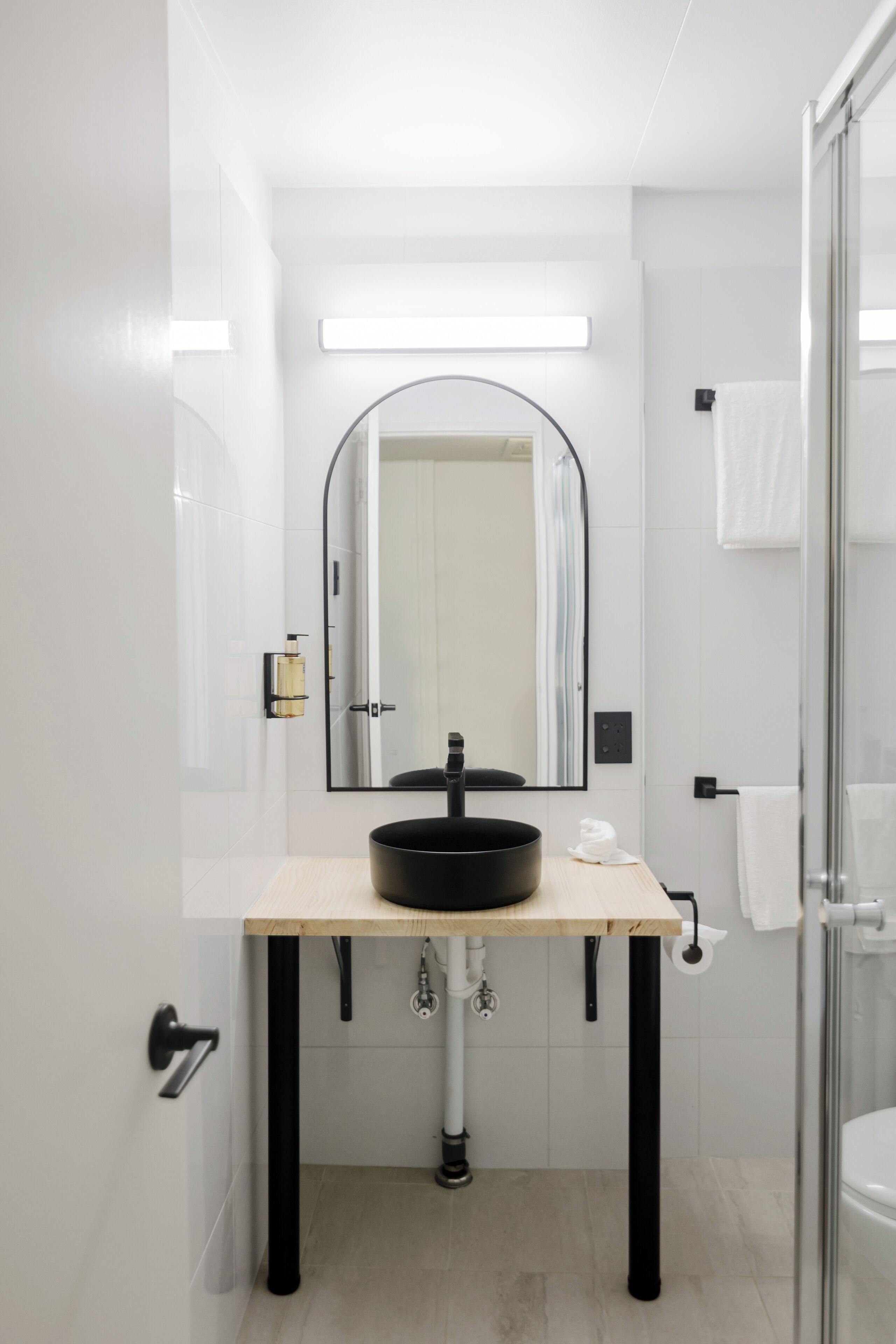 Shower, towels, soap, shampoo