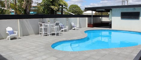 Outdoor pool, pool loungers