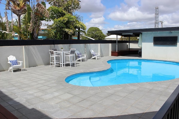 Outdoor pool, pool loungers