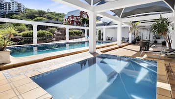 Outdoor pool, pool loungers