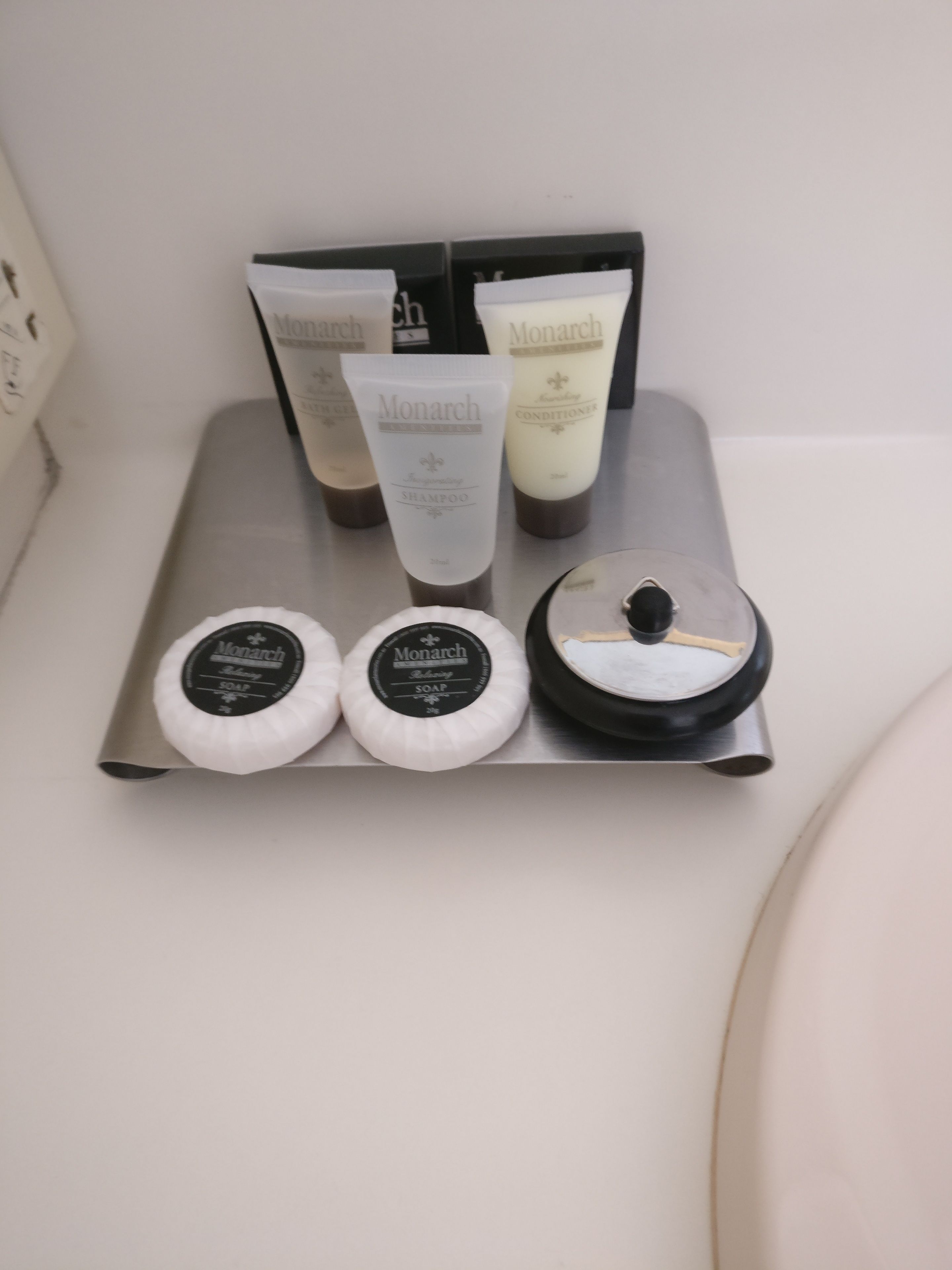 free toiletries, hair dryer, towels