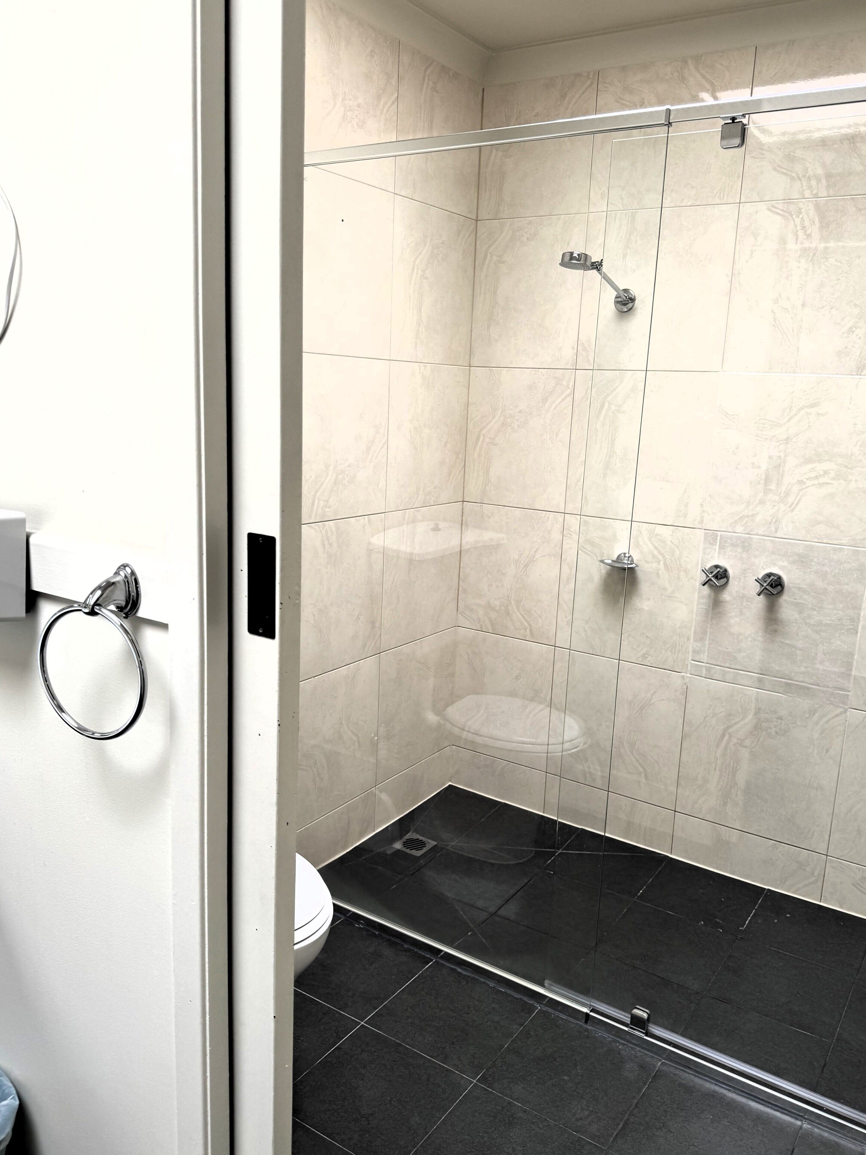 queen single | bathroom | separate bathtub and shower, free toiletries, towels
