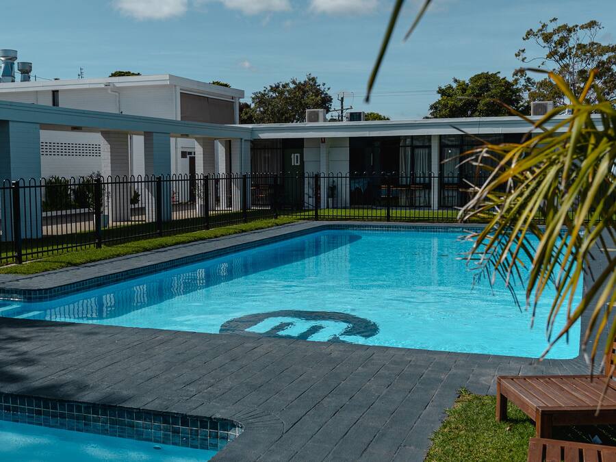 Outdoor pool, pool umbrellas, pool loungers