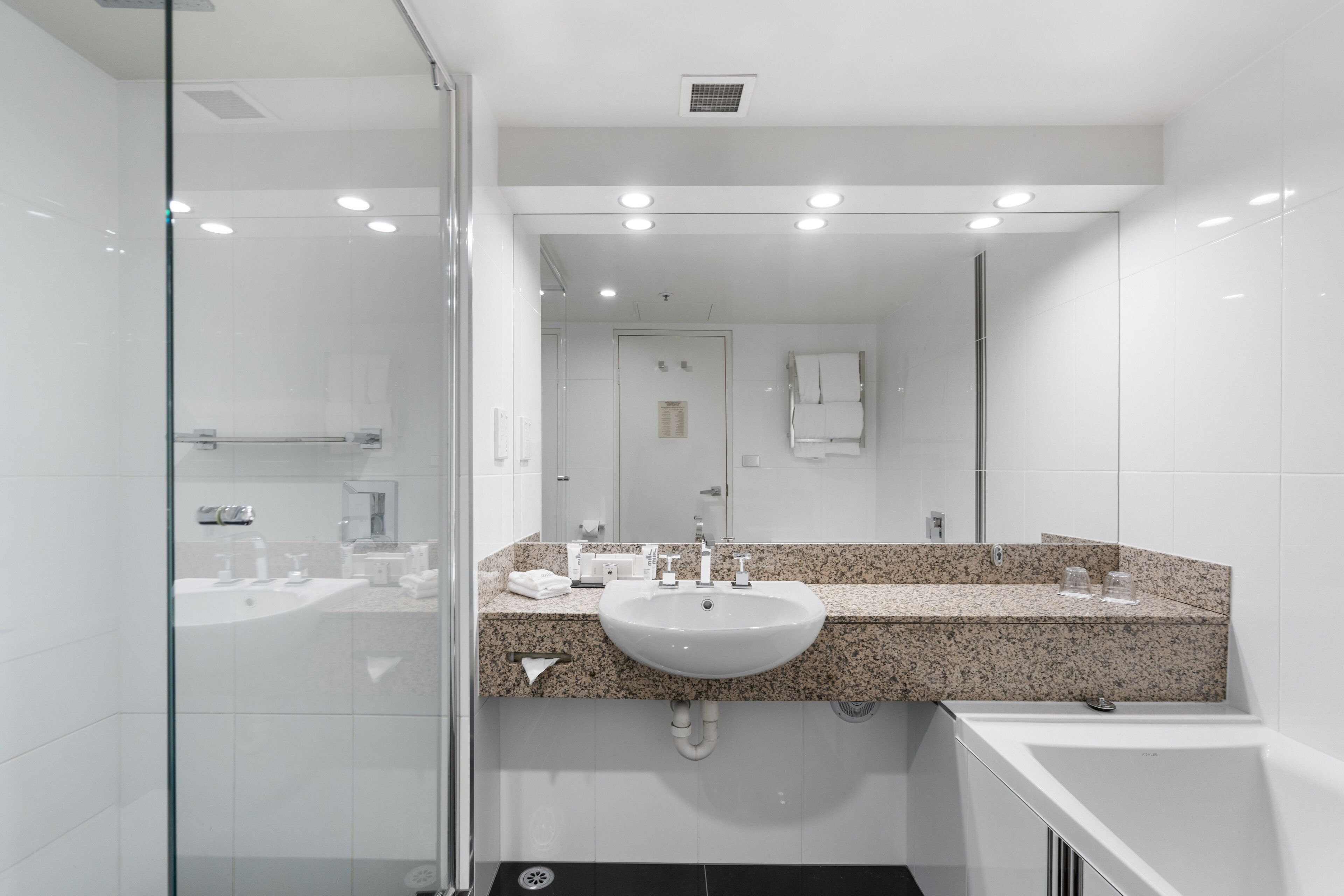 one bedroom suite | bathroom | combined shower/bathtub, free toiletries, hair dryer, towels