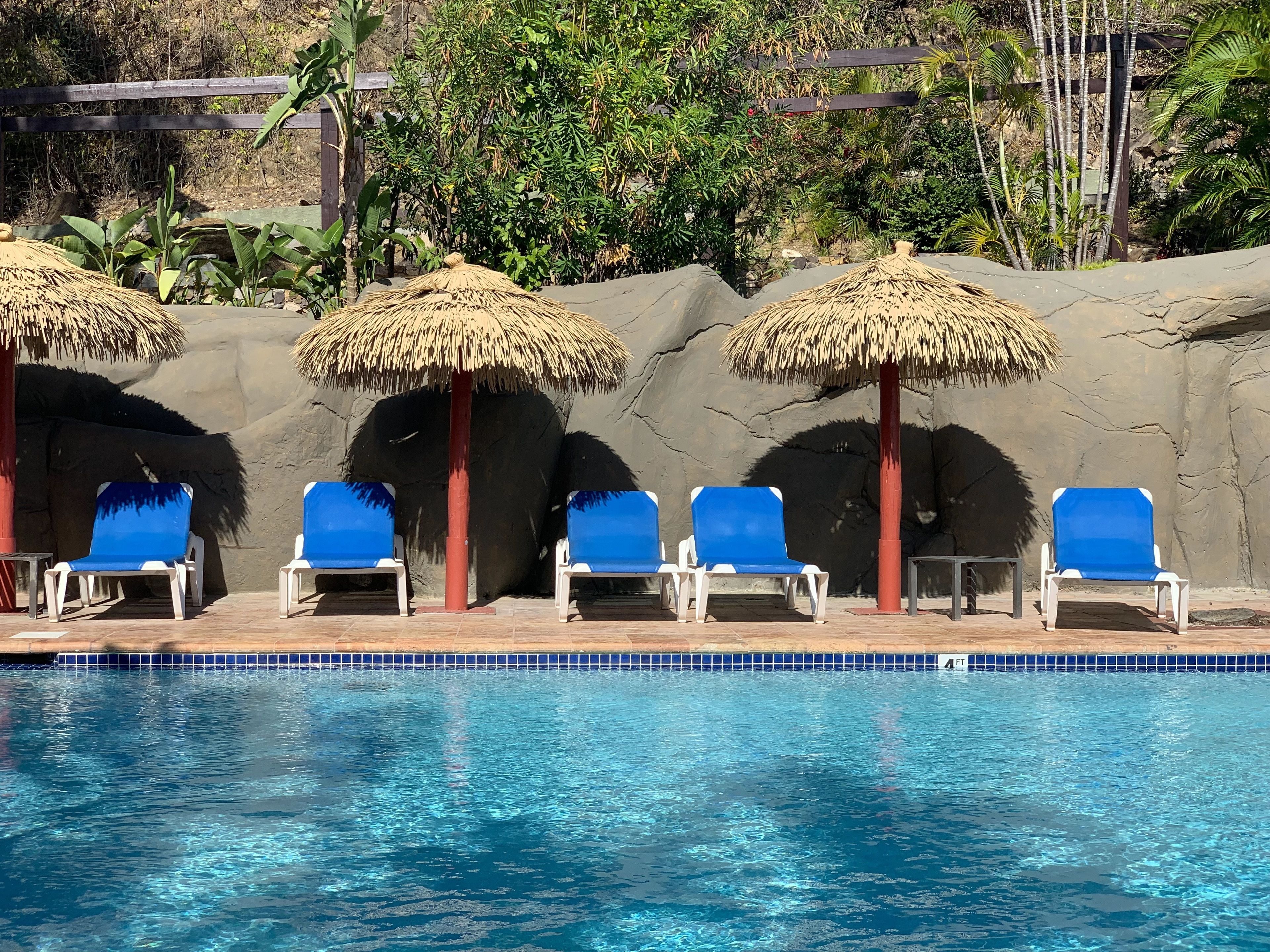 outdoor pool, pool loungers