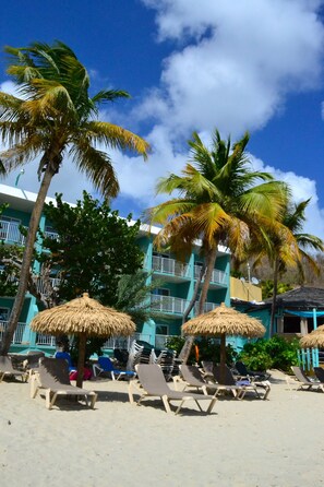 On the beach, beach umbrellas, snorkeling, beach bar