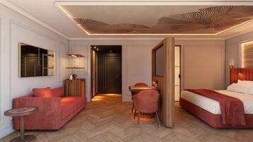 Premium bedding, down comforters, memory foam beds, minibar