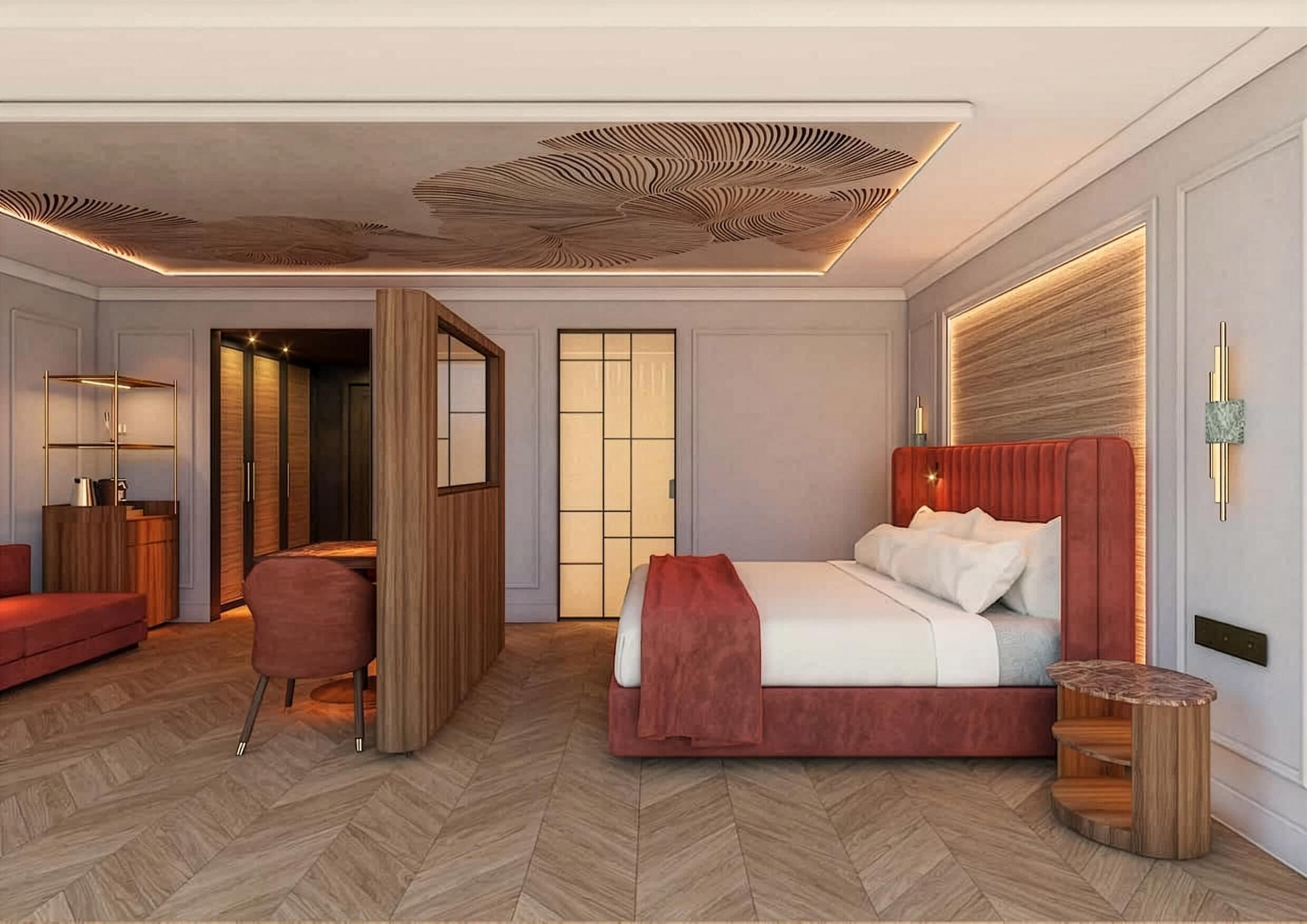 Premium bedding, down comforters, memory foam beds, minibar