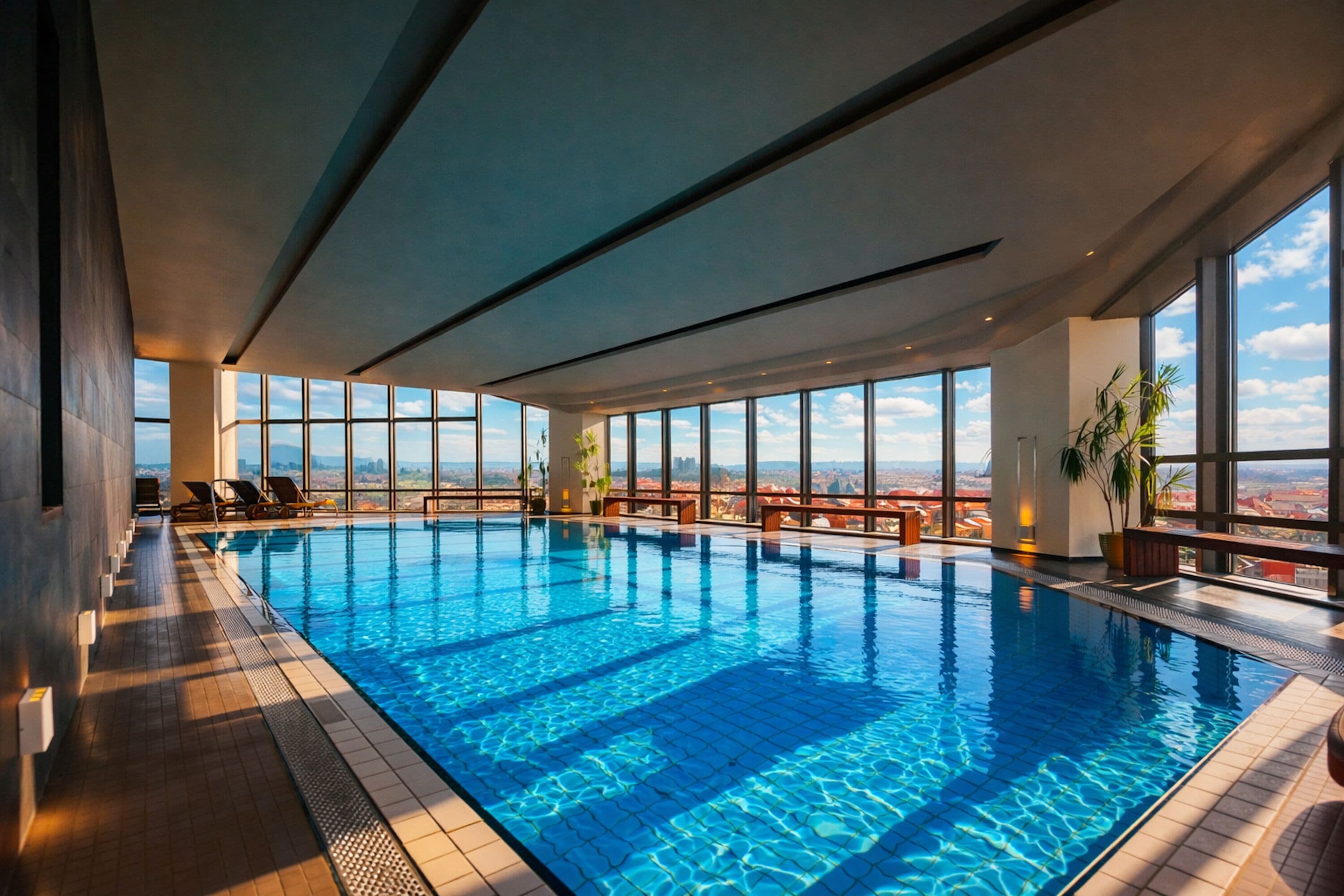 Indoor pool, sun loungers