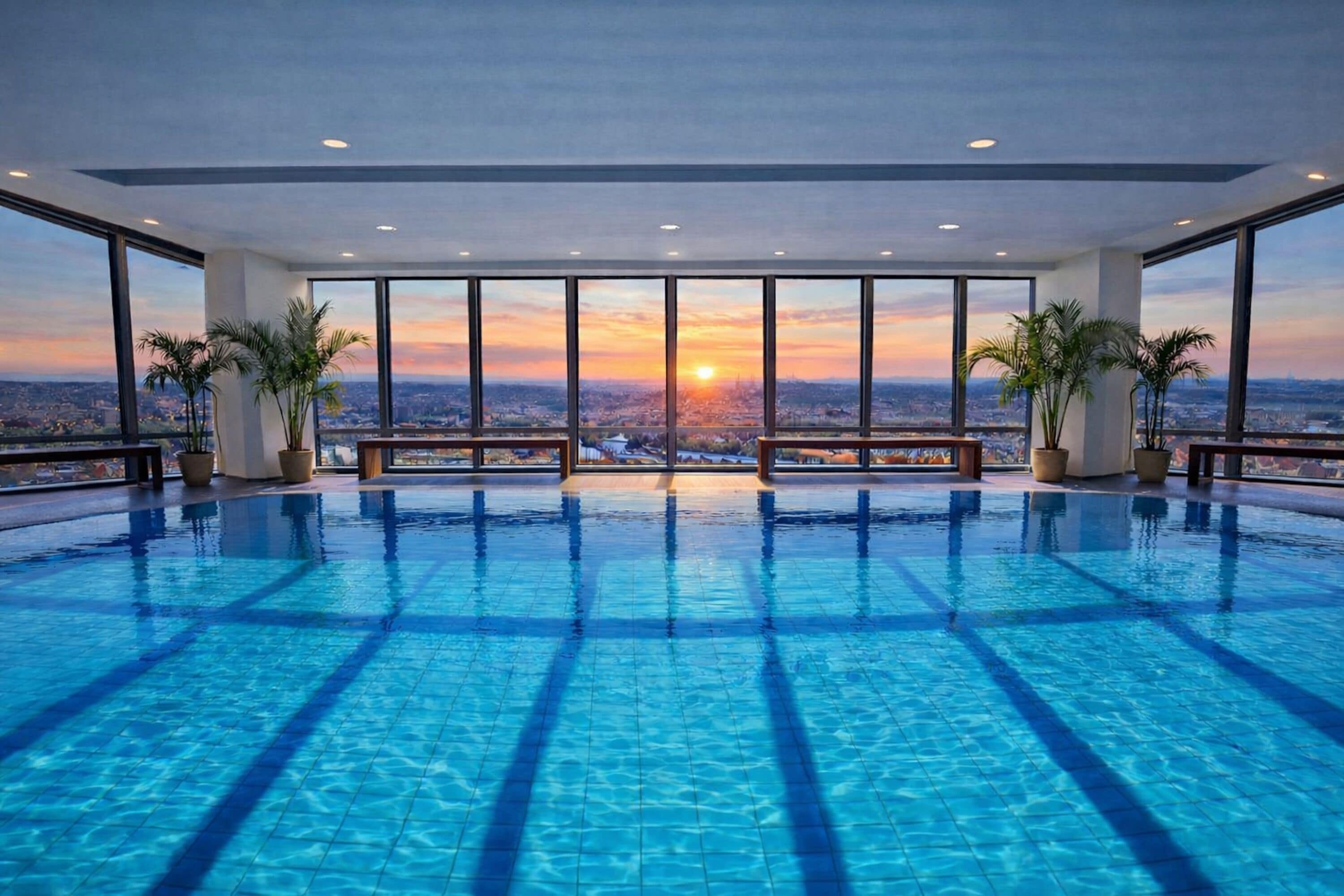 Indoor pool, sun loungers