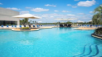 2 outdoor pools, pool umbrellas, pool loungers