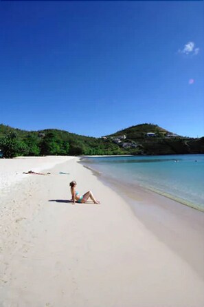 On the beach, white sand