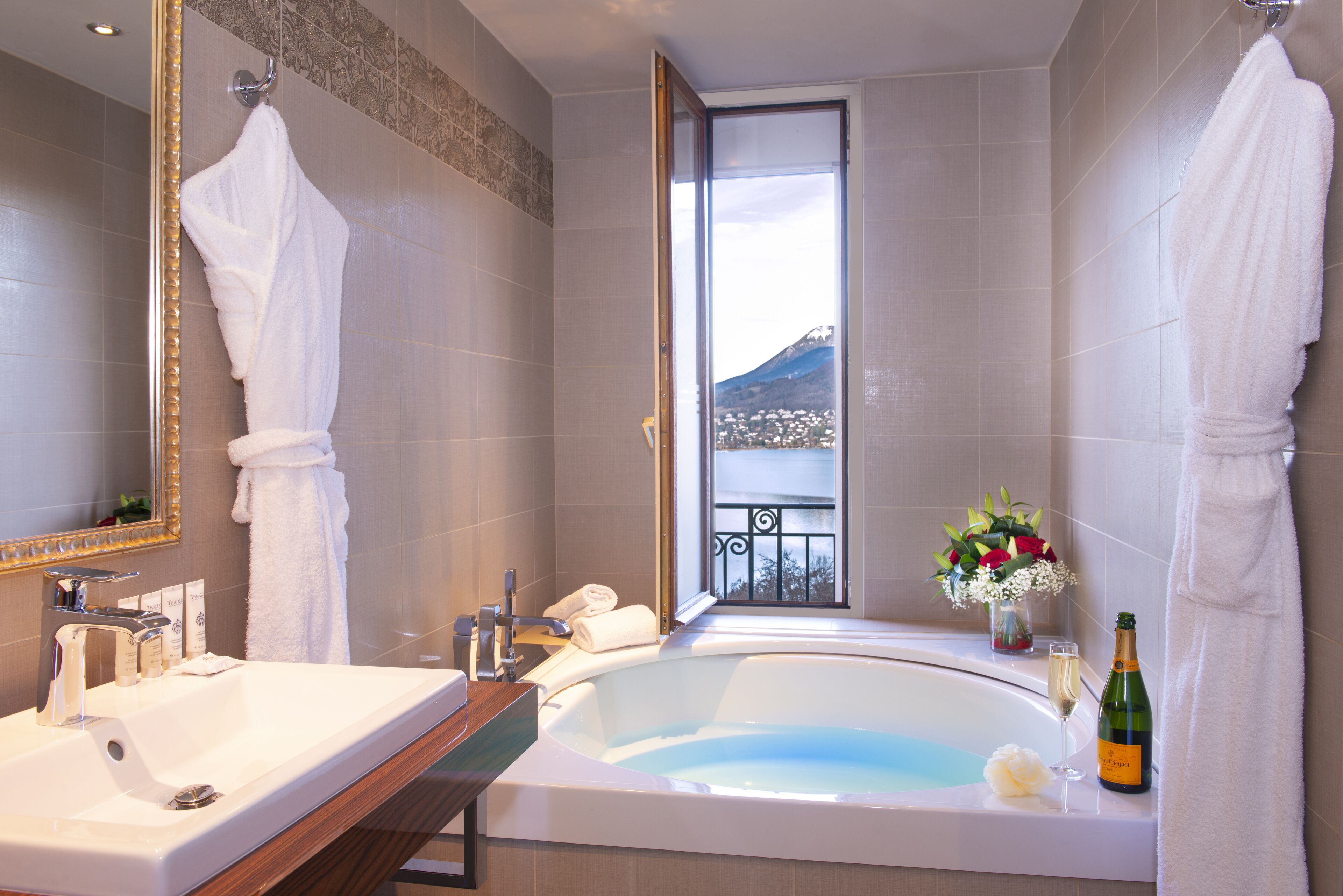 elegance double or twin room, 1 bedroom, lake view | bathroom | separate bathtub and shower, free toiletries, hair dryer, bathrobes