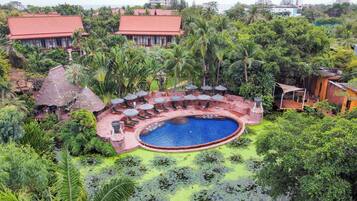 2 outdoor pools, open 7:00 AM to 7:00 PM, pool umbrellas, pool loungers