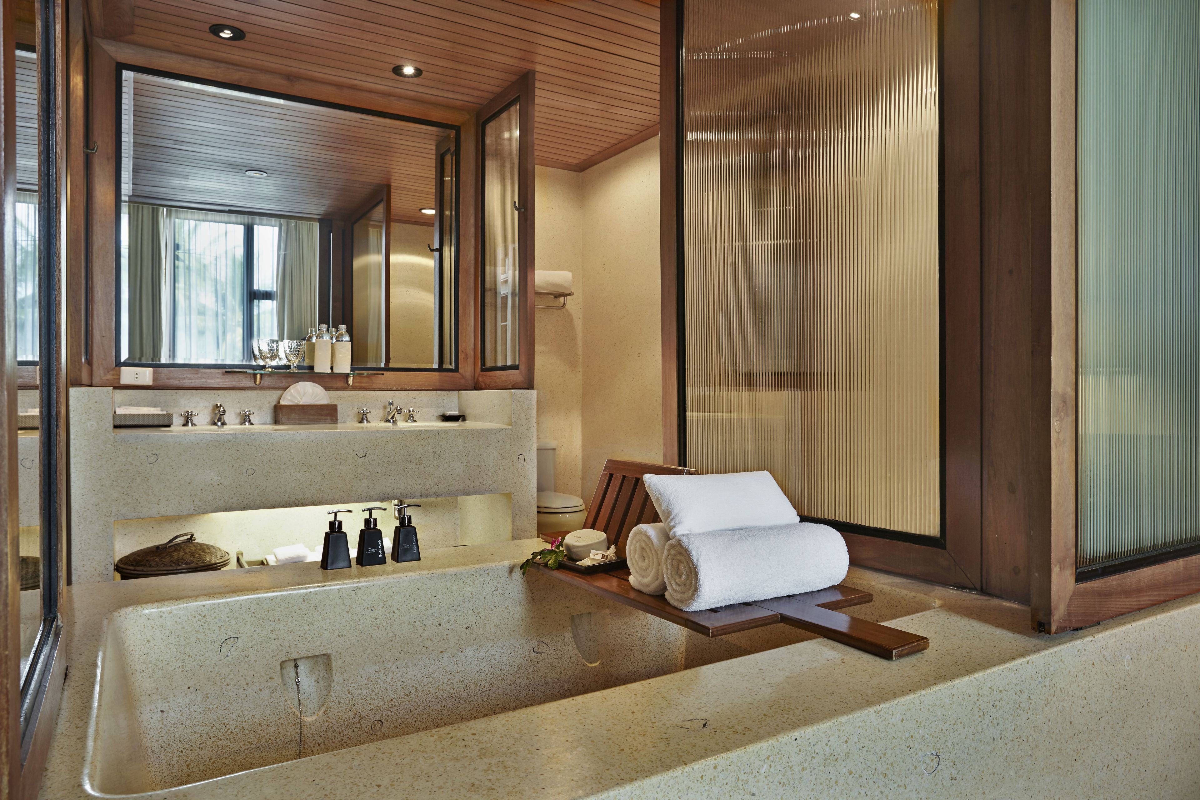 free toiletries, hair dryer, bathrobes, slippers