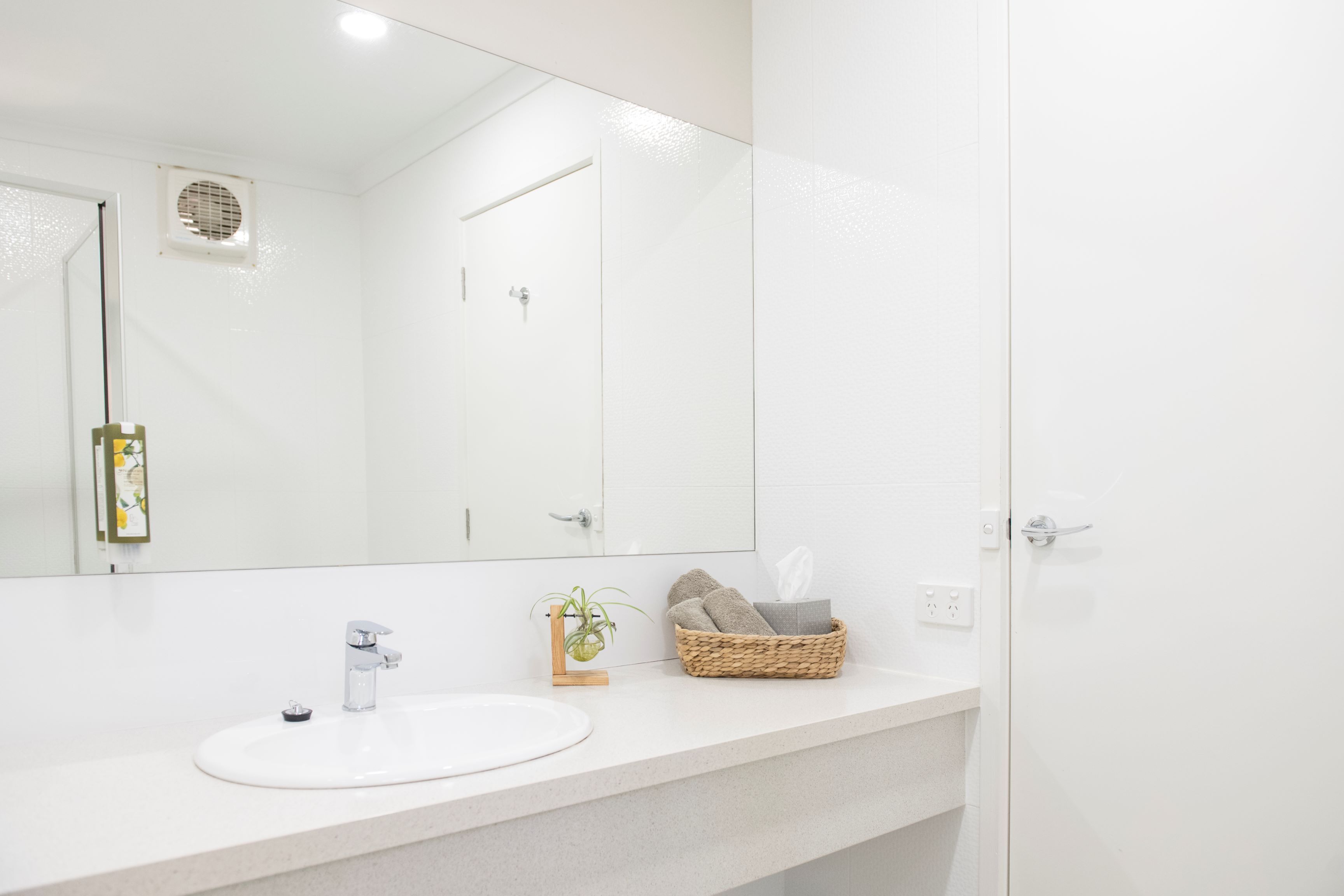 shower, eco-friendly toiletries, hair dryer, towels