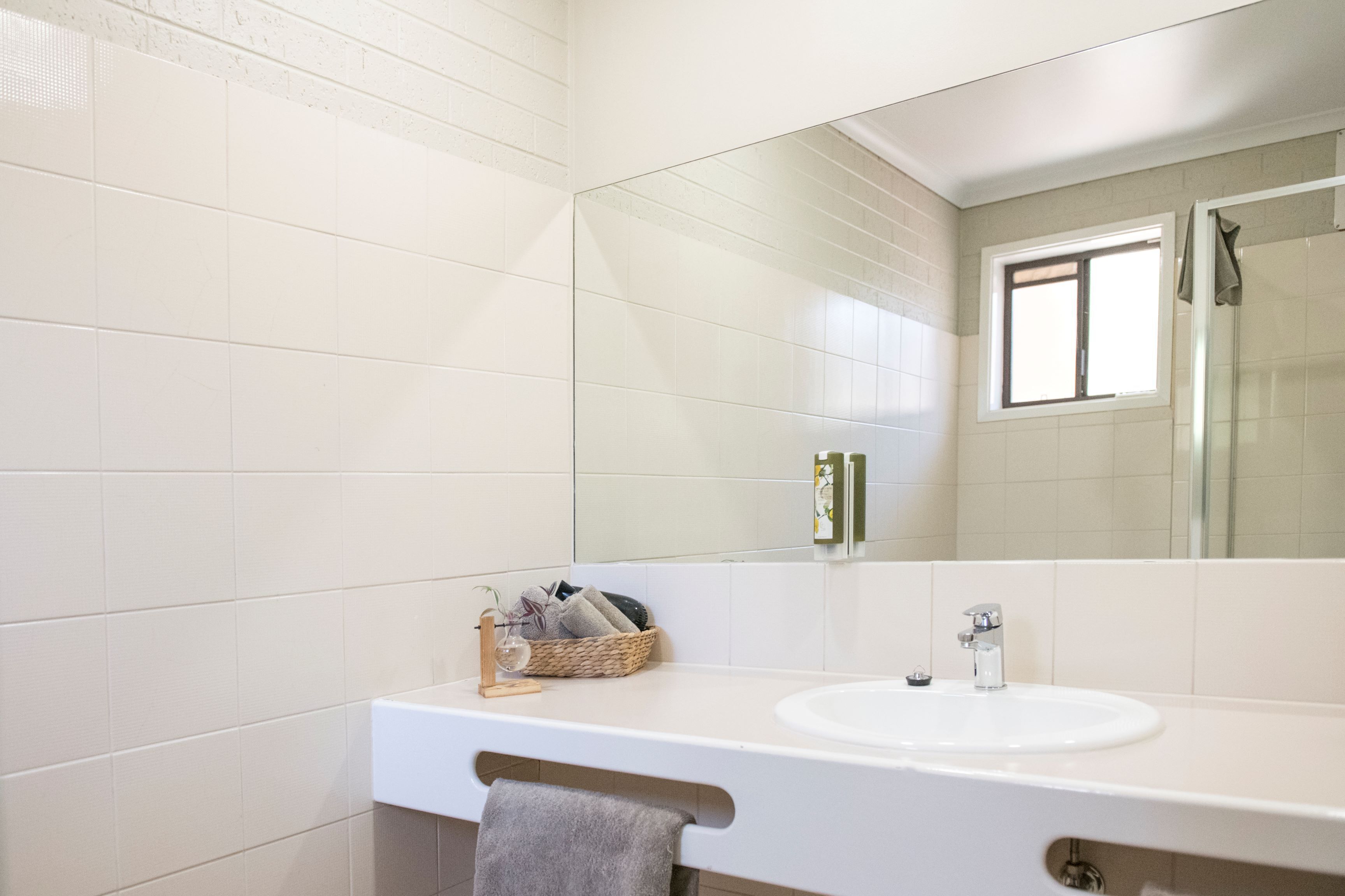 shower, eco-friendly toiletries, hair dryer, towels