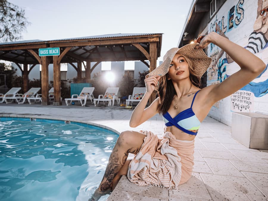 Outdoor pool, a heated pool, open 8:00 AM to 11:00 PM, free pool cabanas