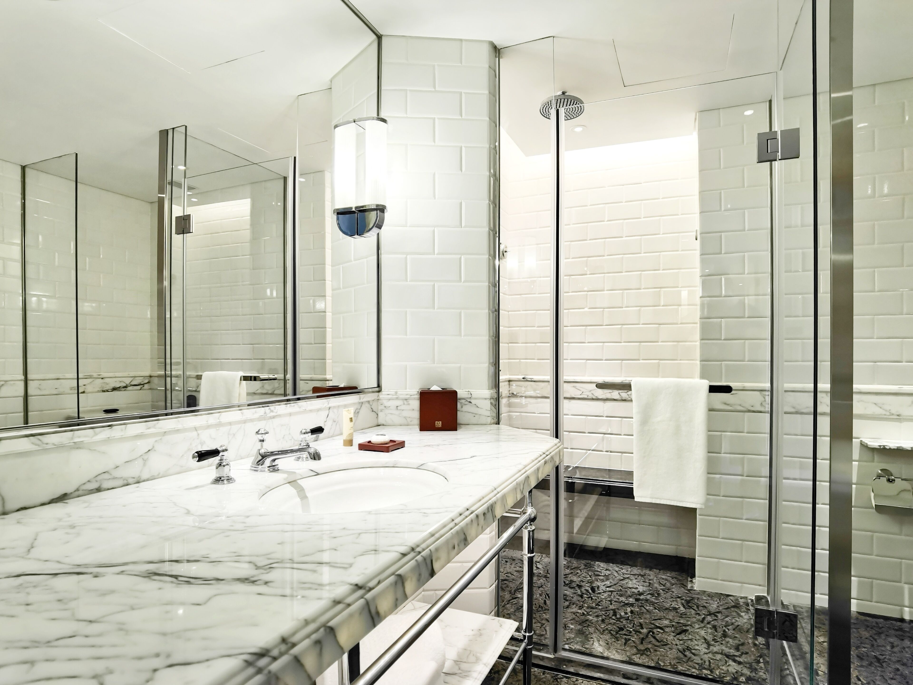 bathroom | separate bathtub and shower, rainfall showerhead, hair dryer, bathrobes