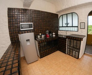 Fridge, microwave, stovetop, espresso maker